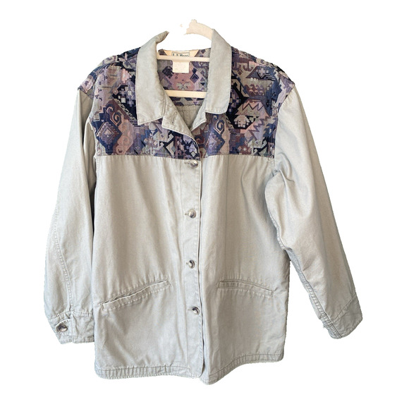 LL Bean Jacket Womens Large XL ? Aztec Country Western Vintage 90s Tapestry Coat - Picture 13 of 13